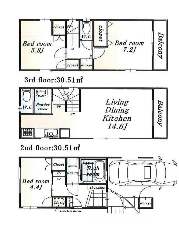 Floor plan. 39,800,000 yen, 3LDK, Land area 50.93 sq m , Building area 94.36 sq m floor plan