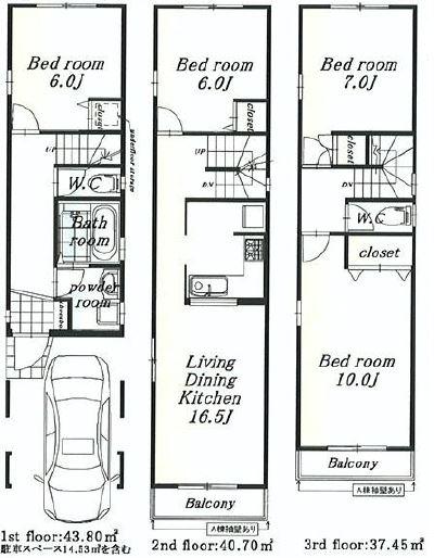 Floor plan. (A Building), Price 39,800,000 yen, 4LDK, Land area 68.15 sq m , Building area 121.95 sq m