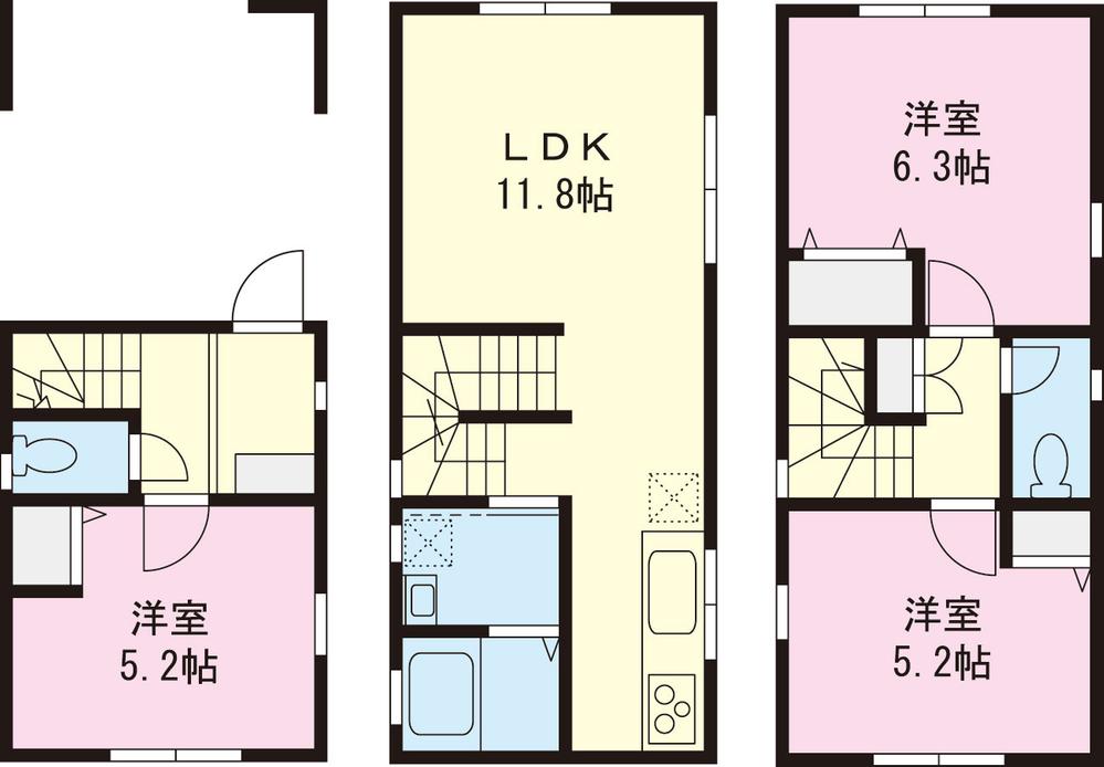 Floor plan. (C Building), Price 31,800,000 yen, 3LDK, Land area 45.22 sq m , Building area 71.09 sq m