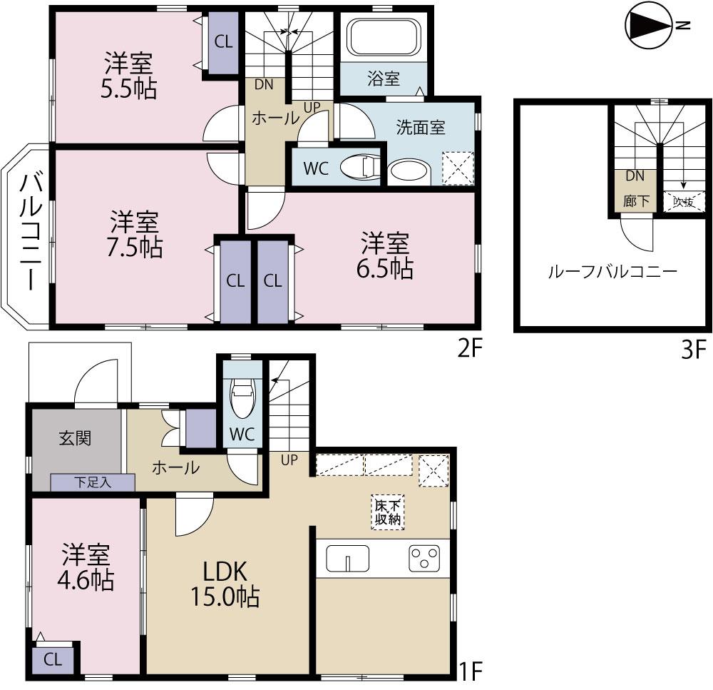 Floor plan. (E), Price 41,958,000 yen, 4LDK, Land area 110.65 sq m , Building area 98.11 sq m
