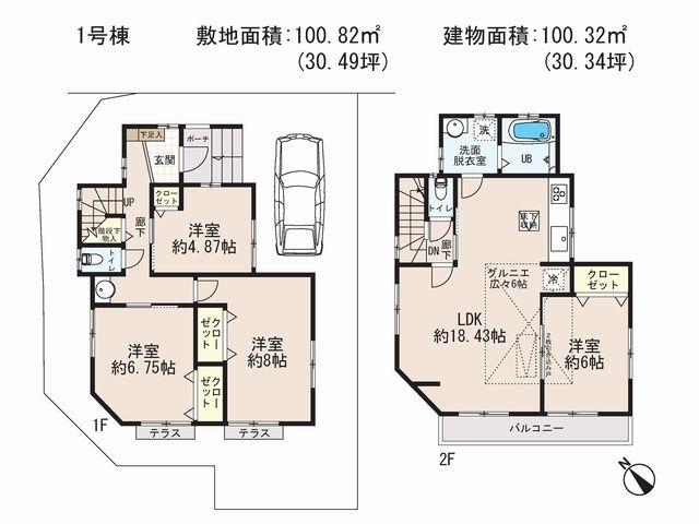 Floor plan. 44,300,000 yen, 4LDK, Land area 100.82 sq m , Building area 100.32 sq m