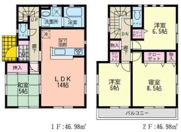 Floor plan. (Building 2), Price 37,800,000 yen, 4LDK, Land area 133.52 sq m , Building area 93.96 sq m