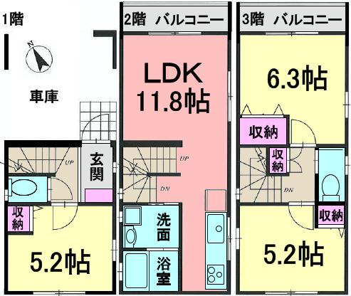 Floor plan. 31,800,000 yen, 3LDK, Land area 45.29 sq m , Building area 84.55 sq m