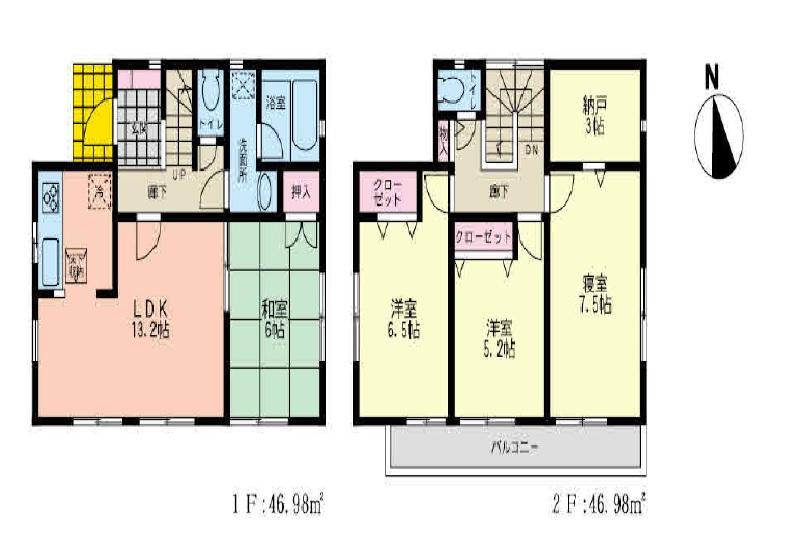 Floor plan. (1 Building), Price 37,800,000 yen, 4LDK, Land area 130.86 sq m , Building area 93.96 sq m