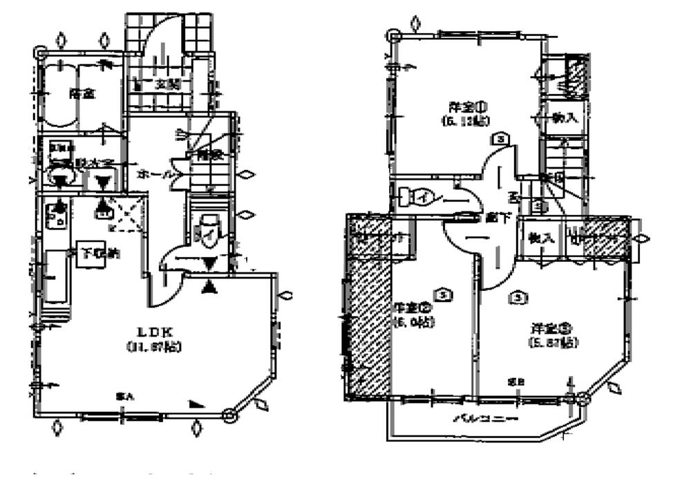 Building plan example (floor plan). Building plan example (19) 3LDK, Land price 25,200,000 yen, Land area 106.57 sq m , Building price 12.6 million yen, Building area 75.56 sq m