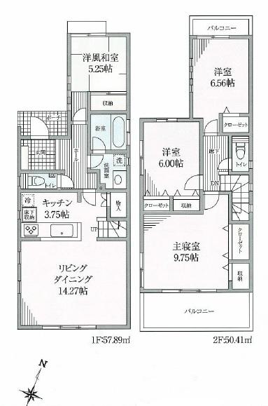 Floor plan. (1 Building), Price 69,800,000 yen, 4LDK, Land area 122.85 sq m , Building area 108.3 sq m