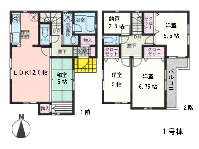 Floor plan. (1 Building), Price 41,800,000 yen, 4LDK+S, Land area 85.3 sq m , Building area 106.16 sq m