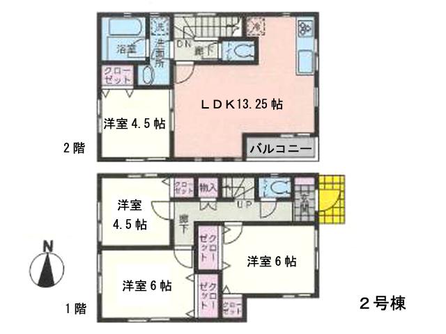 Floor plan. (Building 2), Price 38,800,000 yen, 4LDK, Land area 97.12 sq m , Building area 82.62 sq m
