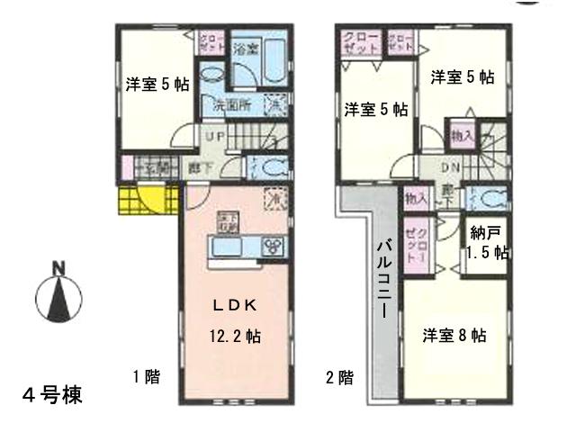 Floor plan. (4 Building), Price 40,800,000 yen, 4LDK+S, Land area 86.64 sq m , Building area 102.52 sq m