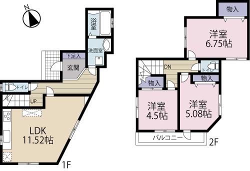 Floor plan. (7 Building), Price 31,400,000 yen, 3LDK, Land area 125.73 sq m , Building area 74.11 sq m