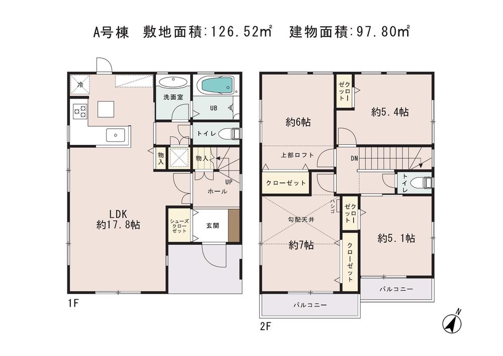 Floor plan. (A Building), Price 49,800,000 yen, 4LDK, Land area 126.52 sq m , Building area 97.8 sq m
