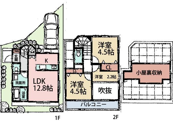 Floor plan. 25,515,000 yen, 3LDK + S (storeroom), Land area 85.02 sq m , Because there is a building area of 61.33 sq m attic storage will be put away the room clean.