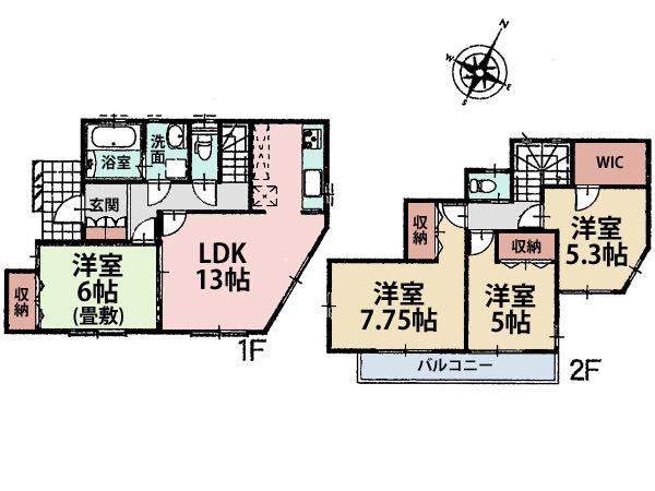 Floor plan. (5 Building), Price 35.4 million yen, 4LDK, Land area 125.7 sq m , Building area 91.39 sq m