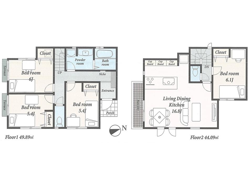 Floor plan. Many window, Bright and spacious living room! Since the face-to-face kitchen, You can dishes while enjoying the conversation in the family! (The company specification example)