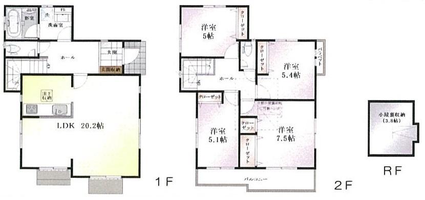 Floor plan. (1 Building), Price 57,800,000 yen, 4LDK, Land area 113.31 sq m , Building area 105.16 sq m