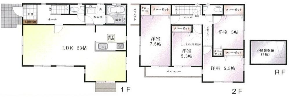Floor plan. (4 Building), Price 54,800,000 yen, 4LDK, Land area 103.89 sq m , Building area 109.3 sq m