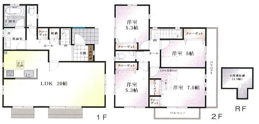 Floor plan. (6 Building), Price 58,800,000 yen, 4LDK, Land area 103.14 sq m , Building area 104.13 sq m