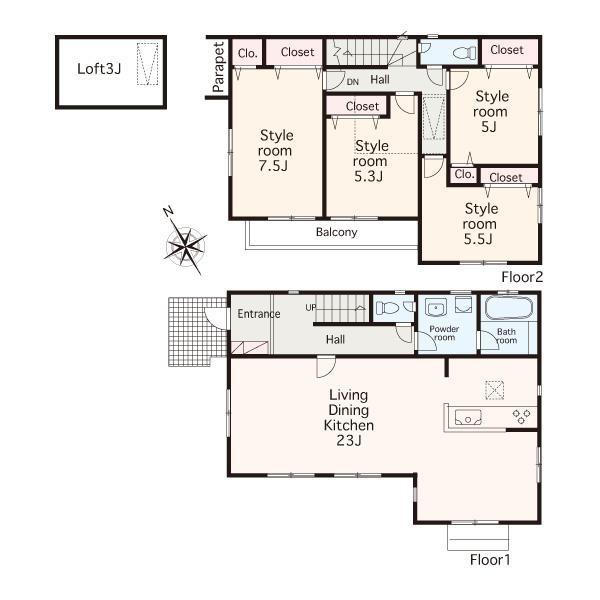 Floor plan. 54,800,000 yen, 4LDK, Land area 103.89 sq m , Building area 109.3 sq m