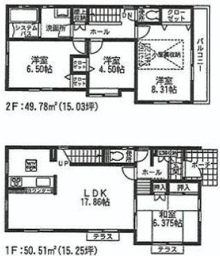 Floor plan. (3 Building), Price 44,800,000 yen, 4LDK, Land area 123.5 sq m , Building area 100.29 sq m