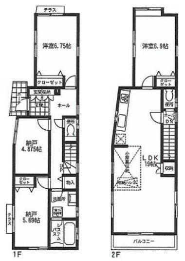 Floor plan. (Building 2), Price 43,800,000 yen, 2LDK+2S, Land area 111.69 sq m , Building area 100.39 sq m