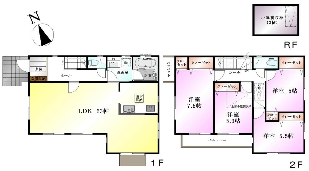 Floor plan. (4 Building), Price 54,800,000 yen, 4LDK, Land area 103.89 sq m , Building area 109.3 sq m