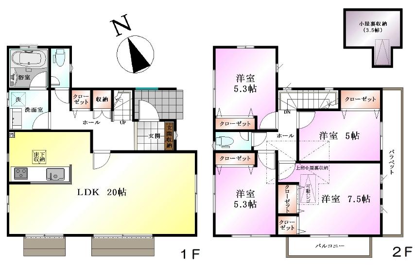 Floor plan. (6 Building), Price 58,800,000 yen, 4LDK, Land area 103.14 sq m , Building area 104.13 sq m