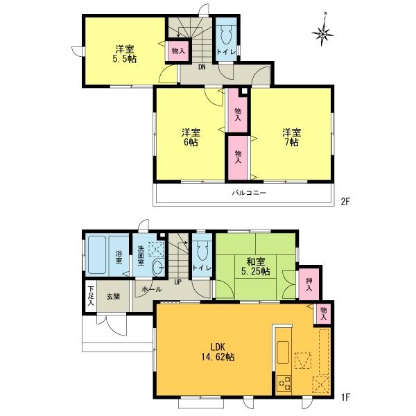 Floor plan. Counter Kitchen  LDK14.62 Pledge South wide balcony