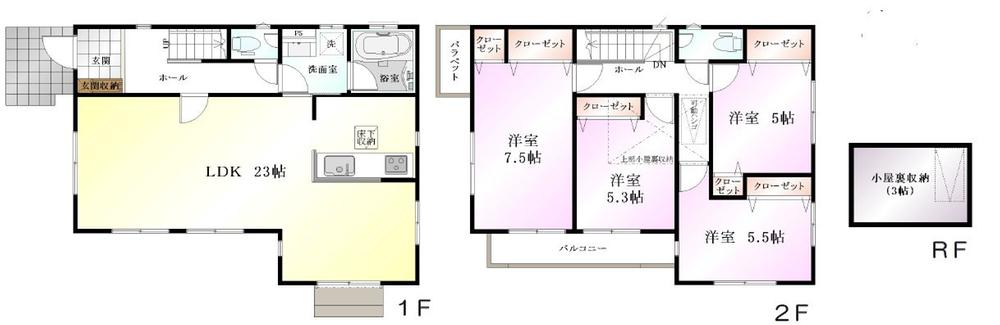 Floor plan. (4 Building), Price 54,800,000 yen, 4LDK, Land area 103.89 sq m , Building area 109.3 sq m