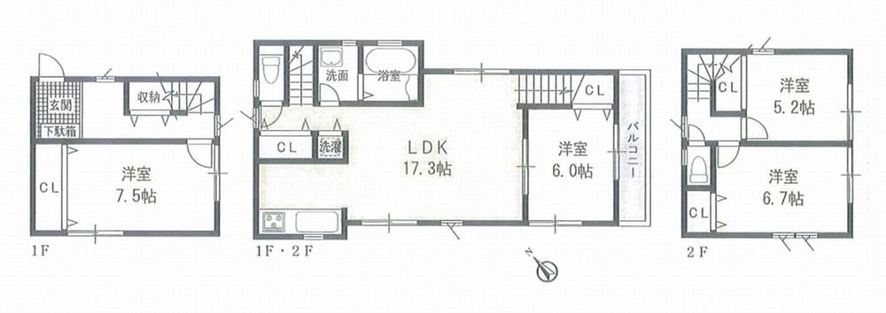 Floor plan. (D Building), Price 34,800,000 yen, 4LDK, Land area 158.36 sq m , Building area 107.21 sq m
