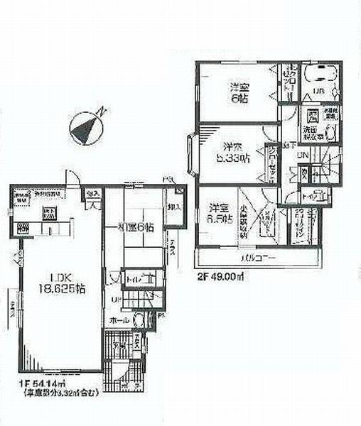 Floor plan. (1 Building), Price 42,800,000 yen, 4LDK, Land area 125.06 sq m , Building area 103.14 sq m