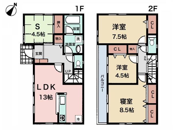 Floor plan. (Building 2), Price 28.8 million yen, 3LDK+S, Land area 125.15 sq m , Building area 93.96 sq m