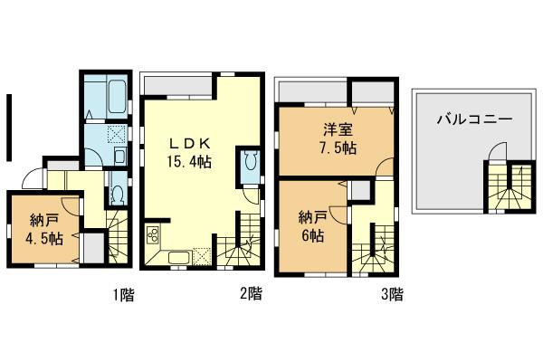 Floor plan. (Building 2), Price 29,960,000 yen, 1LDK+2S, Land area 51.83 sq m , Building area 95.83 sq m