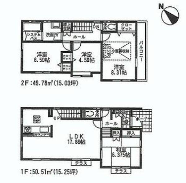 Floor plan. (3 Building), Price 44,800,000 yen, 4LDK, Land area 123.5 sq m , Building area 100.29 sq m