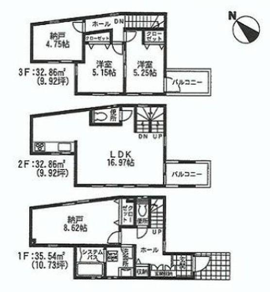 Floor plan. (4 Building), Price 36,800,000 yen, 2LDK+2S, Land area 66.09 sq m , Building area 101.26 sq m