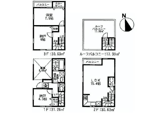 Floor plan. (Building 2), Price 29,960,000 yen, 3LDK, Land area 51.83 sq m , Building area 95.83 sq m