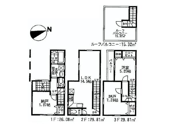 Floor plan. (3 Building), Price 27,960,000 yen, 3LDK, Land area 50.46 sq m , Building area 89.01 sq m