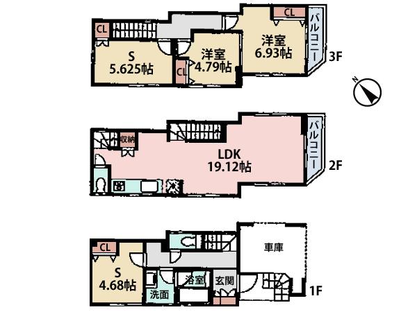 Floor plan. (5 Building), Price 38,800,000 yen, 2LDK+2S, Land area 60.57 sq m , Building area 112.36 sq m
