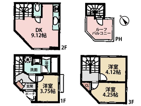 Floor plan. (6 Building), Price 29,800,000 yen, 3LDK, Land area 46.47 sq m , Building area 58.33 sq m