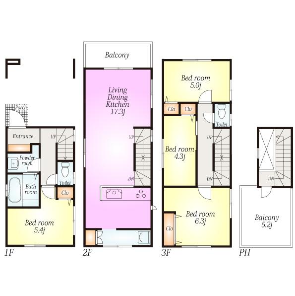 Building plan example (floor plan). Building plan example (1 compartment) 4LDK, Land price 26,800,000 yen, Land area 61.25 sq m , Building price 13 million yen, Building area 108.46 sq m