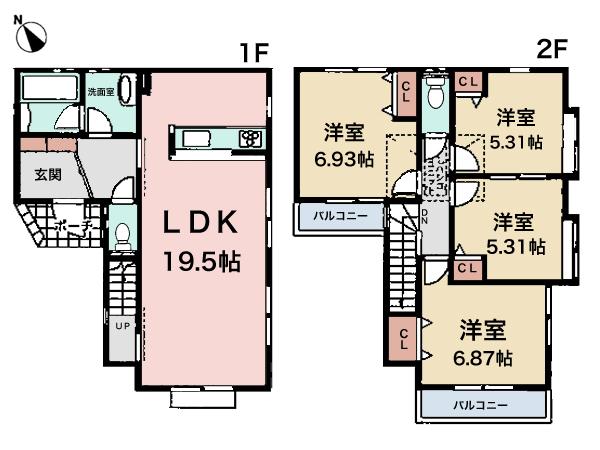 Floor plan. (Building 2), Price 36,800,000 yen, 4LDK, Land area 111.18 sq m , Building area 100.39 sq m
