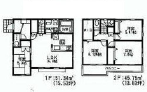 Floor plan. (Building 2), Price 34,800,000 yen, 4LDK, Land area 156.95 sq m , Building area 97.09 sq m