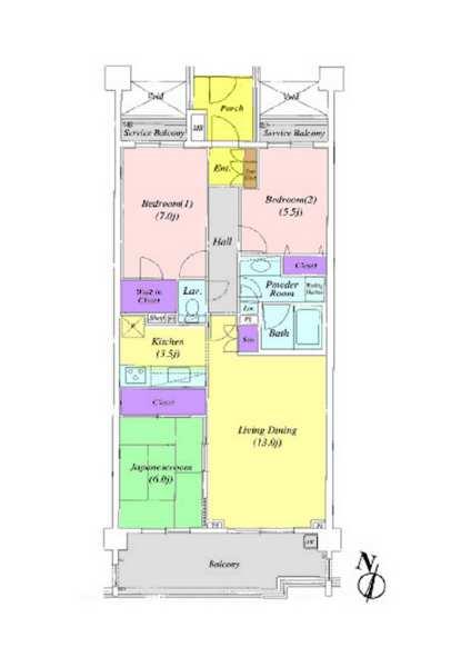 Floor plan. 3LDK, Price 35,800,000 yen, Occupied area 77.76 sq m , Balcony area 12.32 sq m