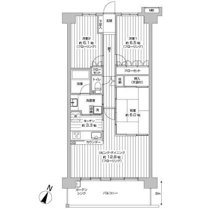 Floor plan. 3LDK, Price 31,800,000 yen, Occupied area 76.88 sq m , Balcony area 12.4 sq m