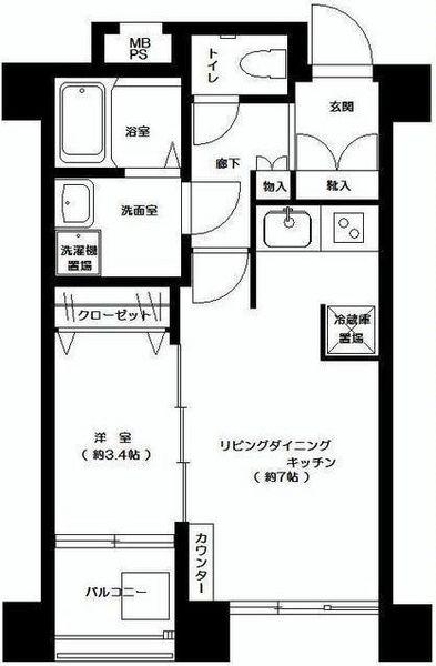 Floor plan. 1LDK, Price 18 million yen, Occupied area 33.85 sq m , Balcony area 2.77 sq m storage rich floor plan