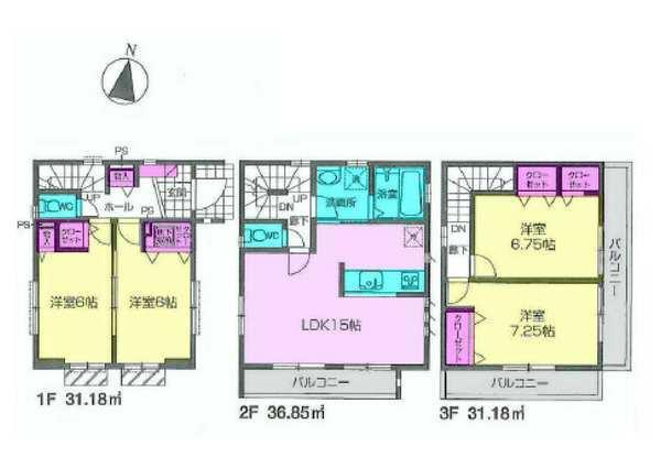 Floor plan. 39,800,000 yen, 4LDK, Land area 77.27 sq m , Building area 99.21 sq m