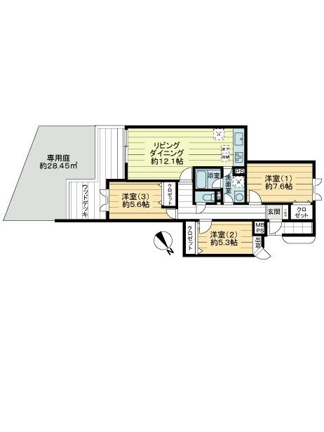 Floor plan. 3LDK, Price 27,800,000 yen, Occupied area 80.85 sq m