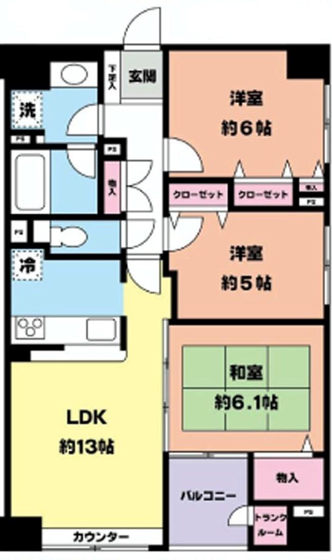Floor plan. 3LDK, Price 34,800,000 yen, Occupied area 69.34 sq m , Balcony area 3.42 sq m