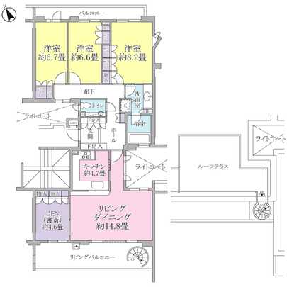 Floor plan. 3LDK + DEN type of footprint 105.68 sq m.