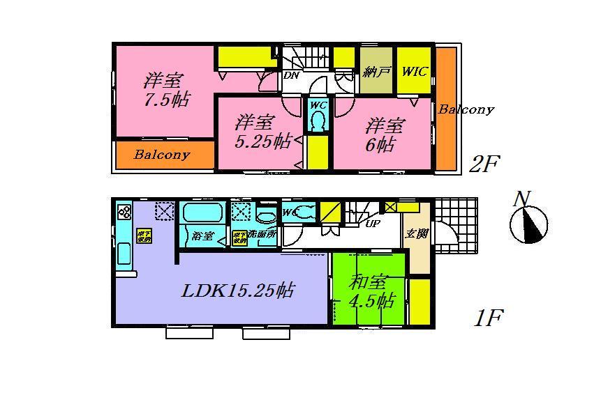 Floor plan. 40,800,000 yen, 4LDK + S (storeroom), Land area 131.59 sq m , A building area of 99.36 sq m floor heating is a floor plan with all the living room storage such as LDK15.25 pledge and walk-in closet.