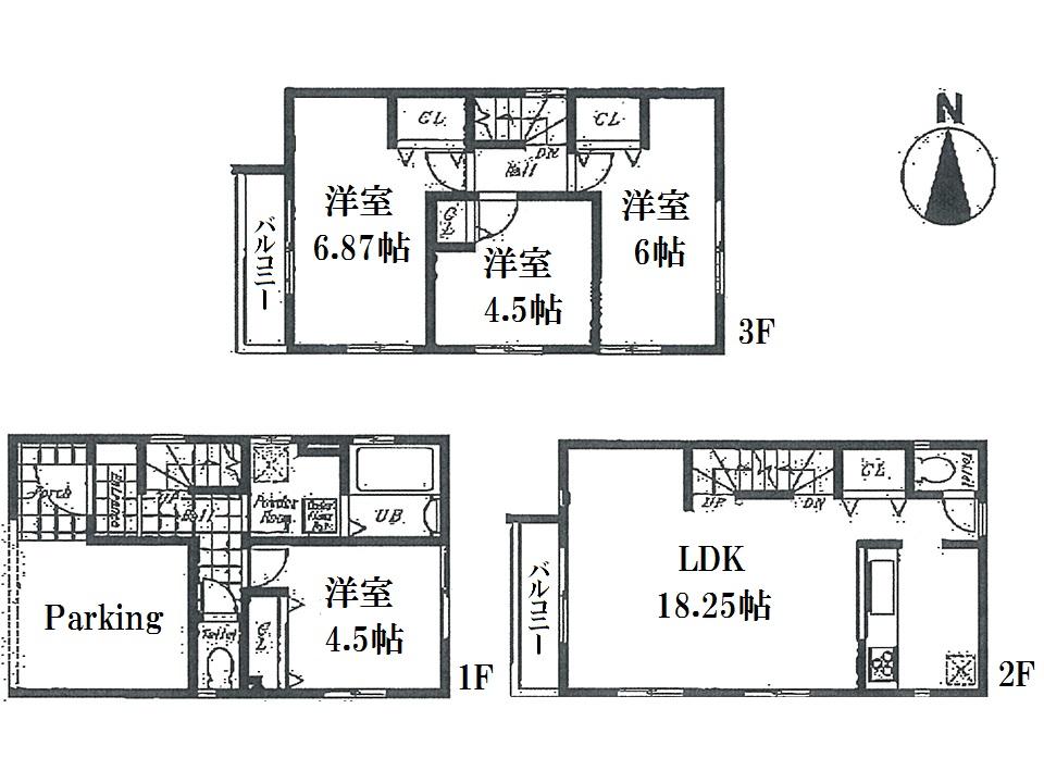 Floor plan. (Building 2), Price 37,800,000 yen, 4LDK, Land area 59.72 sq m , Building area 96.87 sq m